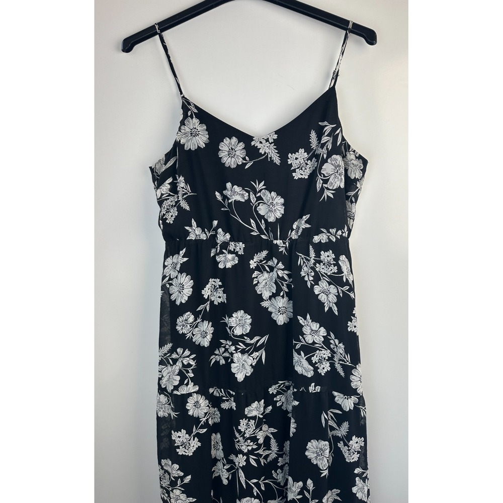 J.Crew Mercantile Floral Tiered Maxi Dress Chiffon J4263 Black & White Size 14 - Picture 3 of 15
